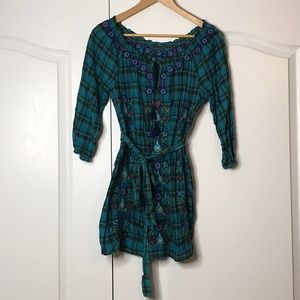 3J Workshop/Johnny Was Turquoise Plaid Emb Dress